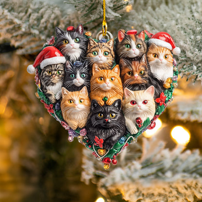 Glänzendes 2D Acryl Ornament Katze Weihnachtsherz 