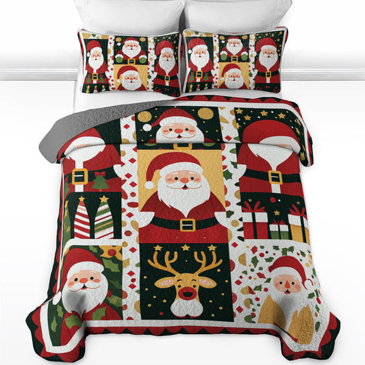 Ensemble de courtepointe toutes saisons Shineful 3 pièces Santa Claus Joy 