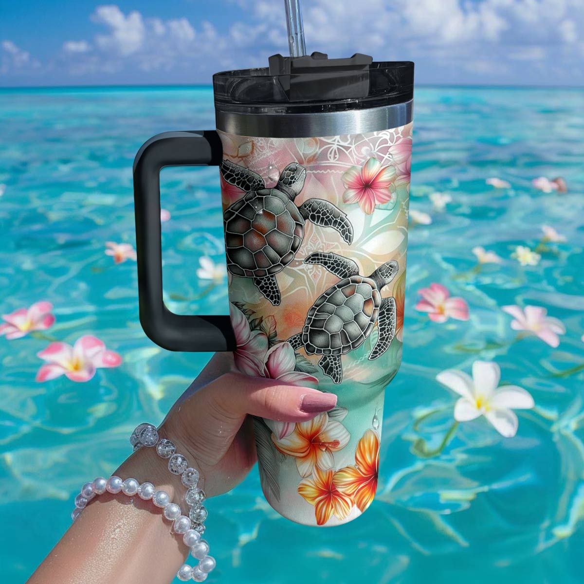 Shineful Tumbler Hibiscus Sea Turtles