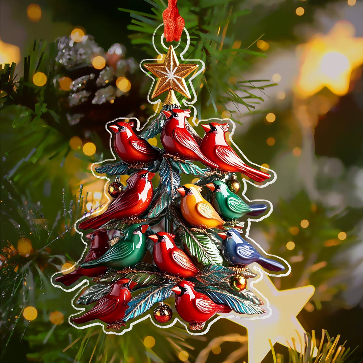 Shineful 2D Acrylic Ornament Cardinal Christmas Tree