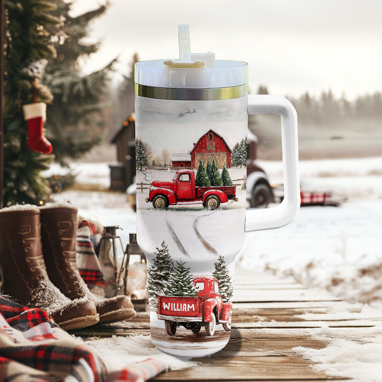 Shineful Personalized Tumbler Vintage Red Truck Christmas