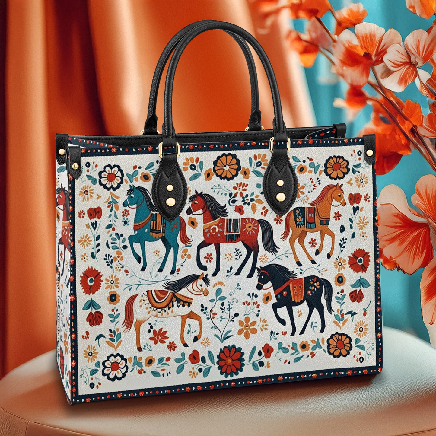 Shineful Leather Bag Floral Horses