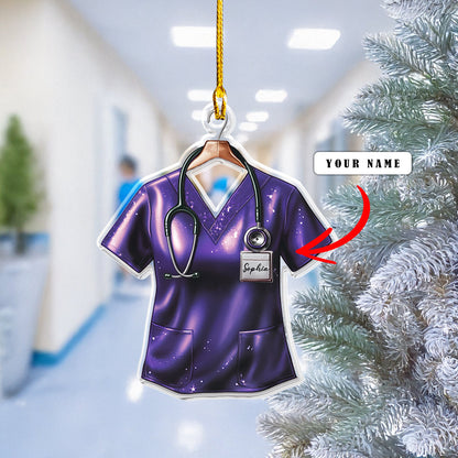 Glänzendes personalisiertes 2D-Acryl-Ornament – ​​Krankenschwester-Scrub-Weihnachten