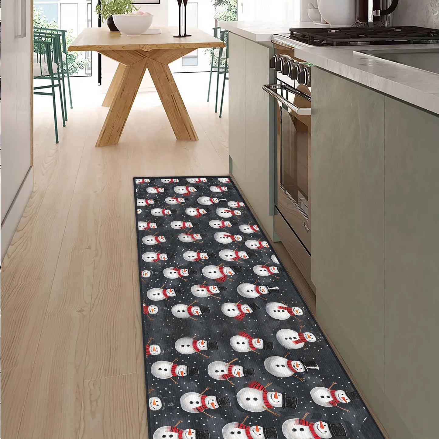 Shineful Ultra-Thin Non Skid Floor Mat, Kitchen Rugs Holiday Hugs Snowman Christmas