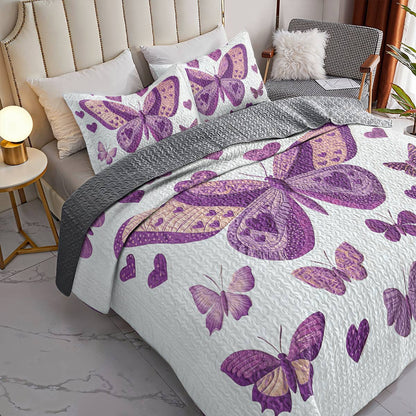 Shineful All Season Quilt 3-Piece Set - Purple Butterfly Bliss