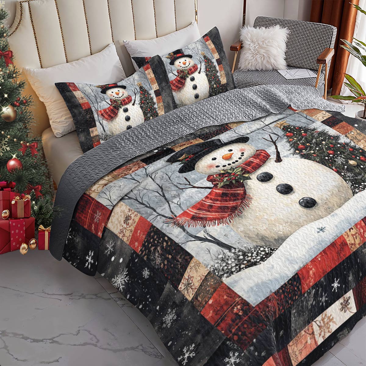 Shineful All Season Quilt 3-Piece Set Jolly Snowman