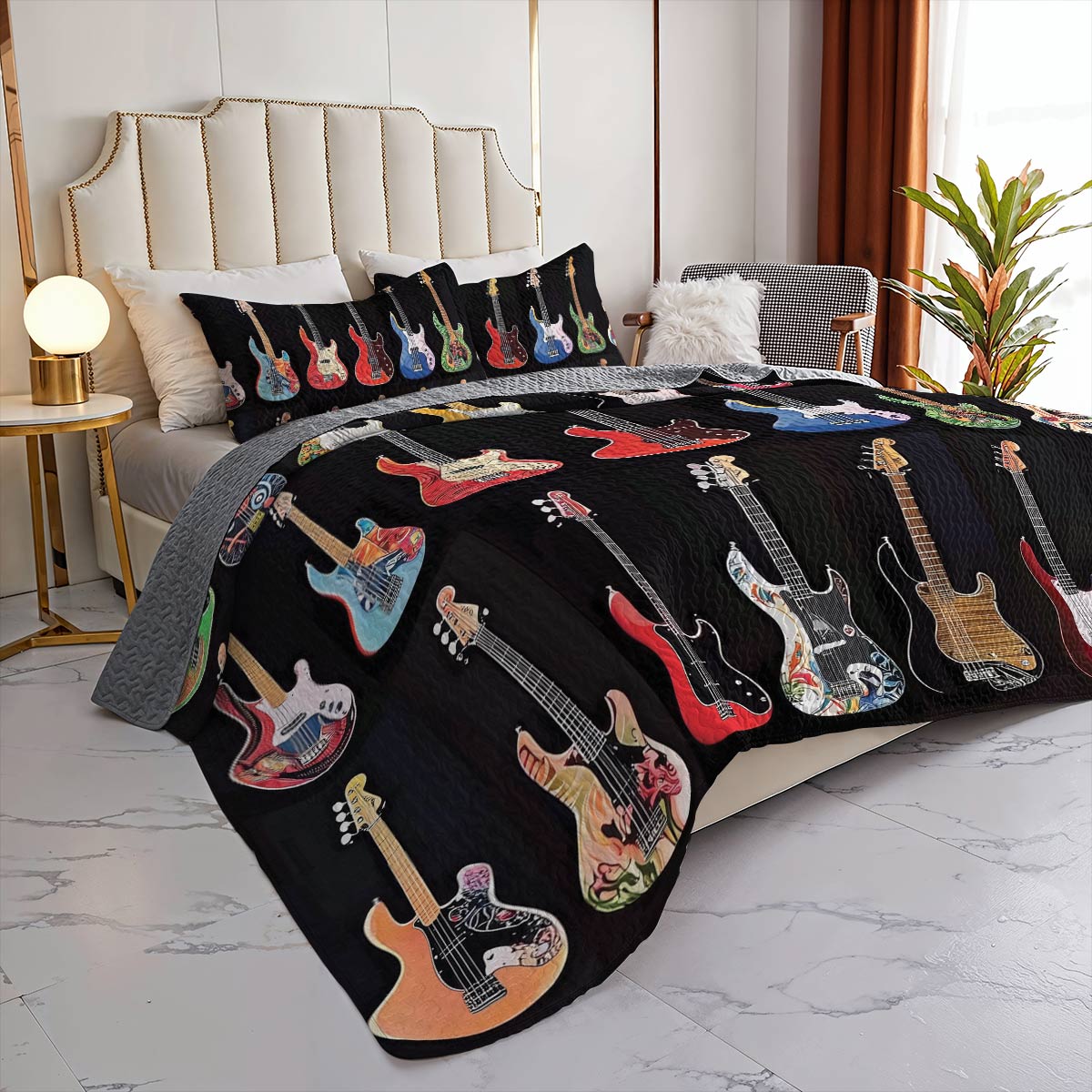 Shineful All Season Quilt 3-Piece Set - Vibrant Strings Guitar