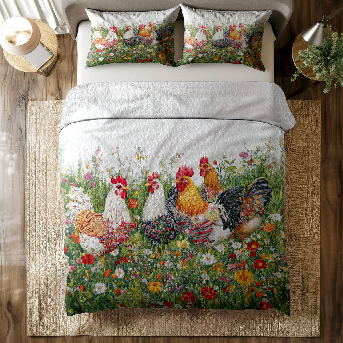 Shineful All Season Quilt 3-Piece Set Morning Glory Rooster