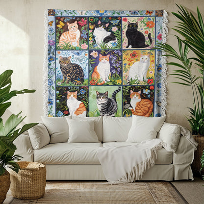 Shineful Woven Tapestry Throw Blanket - Cat Floral Felines