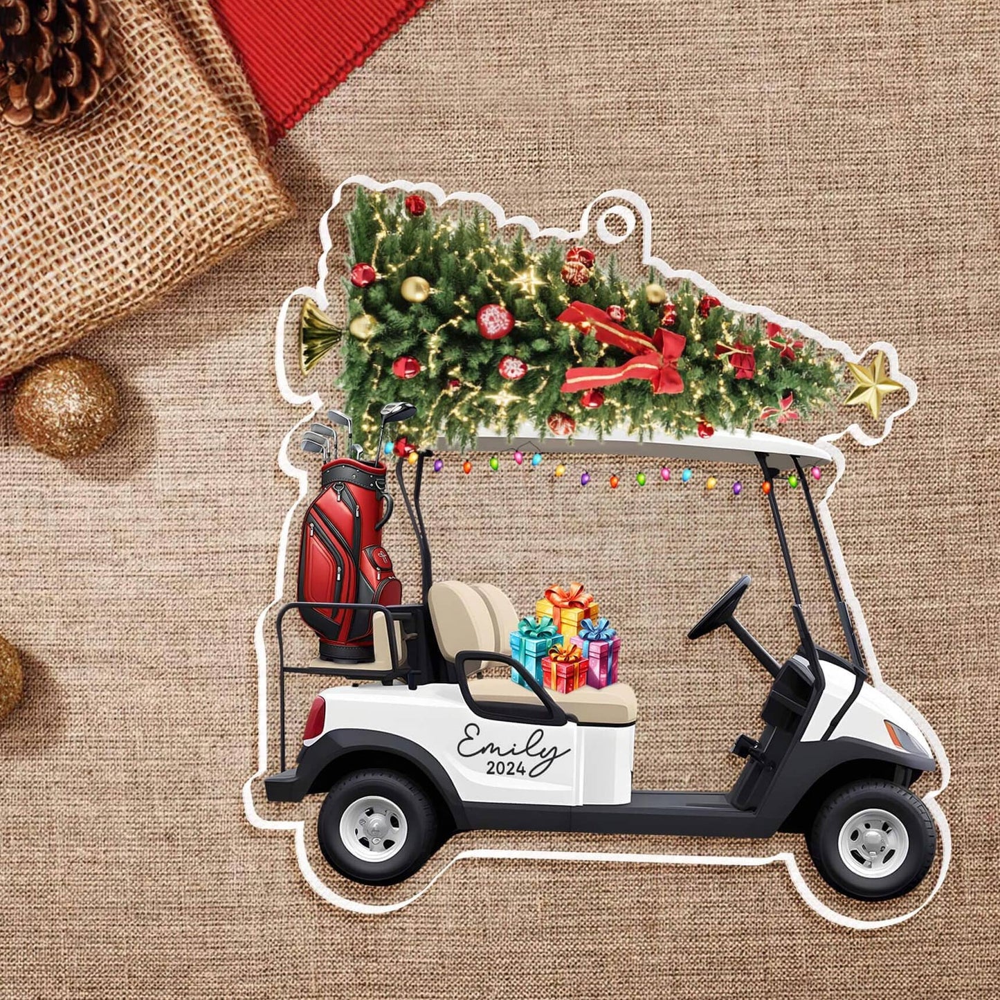 Shineful 2D Acrylic Ornament Personalized Golf Cart