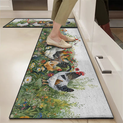 Shineful Ultra-Thin Non Skid Floor Mat, Kitchen Rugs Elegant Chicken