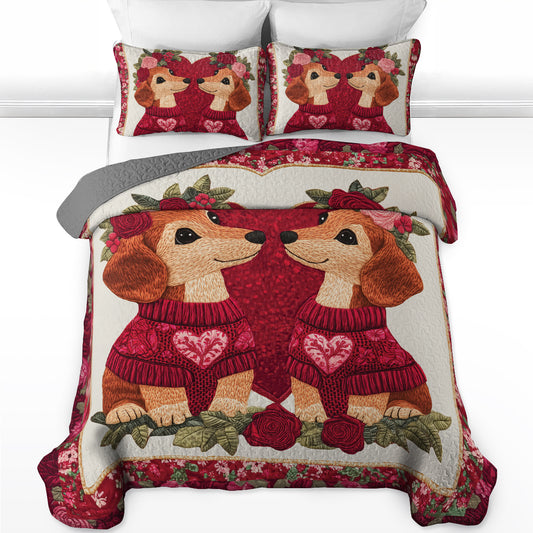 Shineful All Season Quilt 3-Piece Set Lovely Dachshund Couple