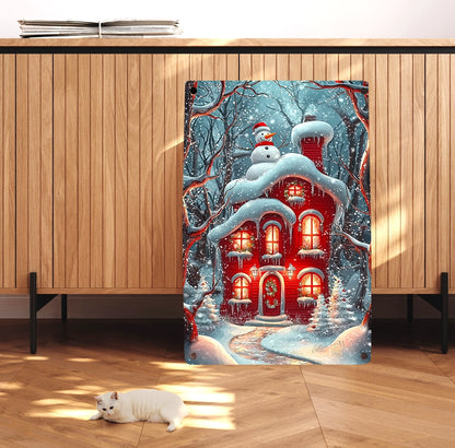 Shineful 2D Metal Sign Christmas Snowy Red House