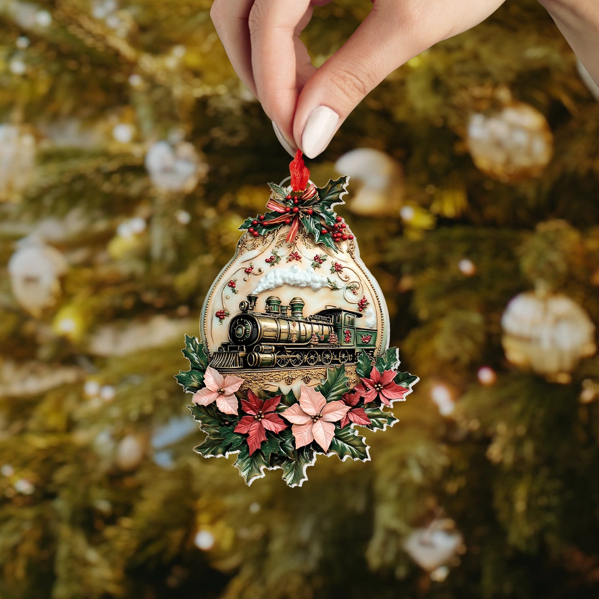 Glänzendes 2D-Ornament aus Acryl – Vintage-Weihnachtszug 