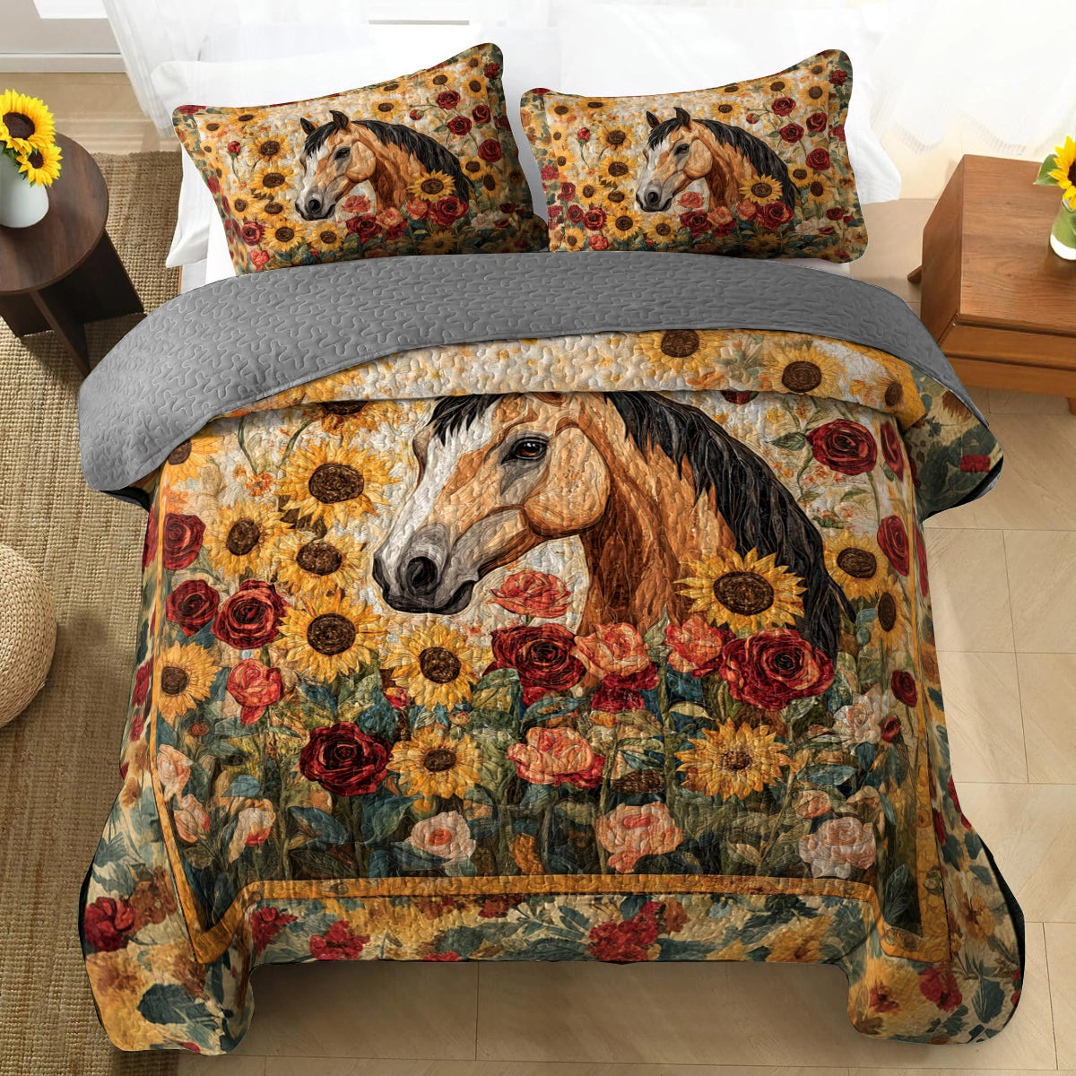 Shineful All Season Quilt 3-Piece Set - Golden Grace Horse