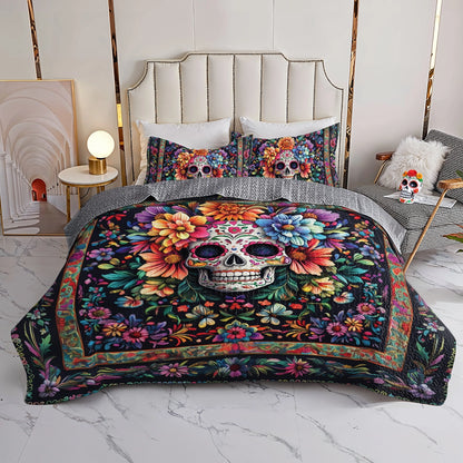 Shineful All Season Quilt 3-Piece Set Sugar Skull Blossom