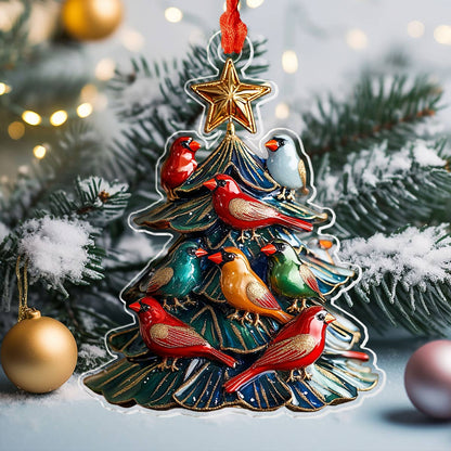 Ornement acrylique 2D brillant en forme d'oiseau pour sapin de Noël