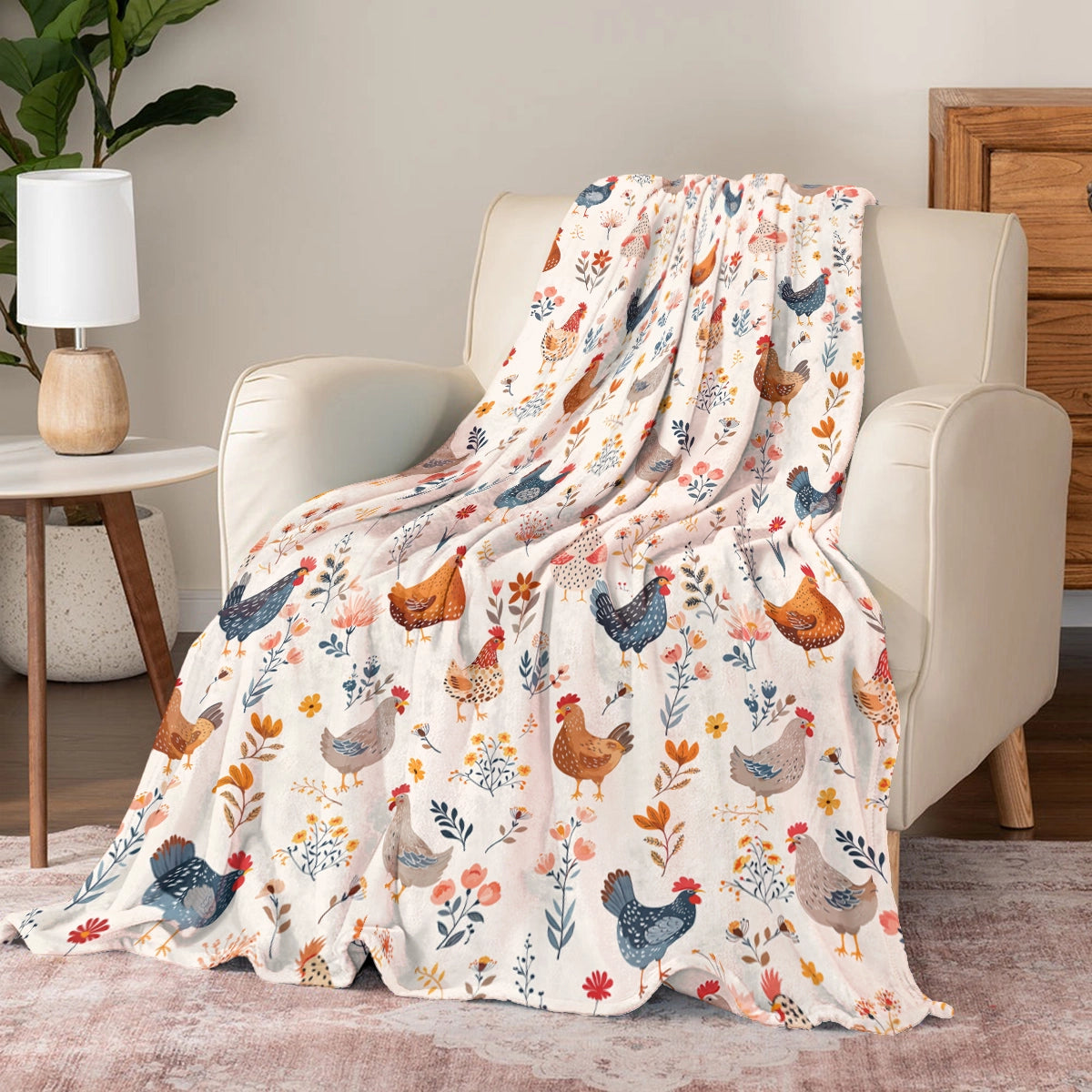 Shineful Fleece Blanket Chicken Flower