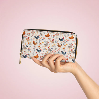 Shineful Leather Clutch Purse With Wristlet Strap Handle Chicken Flower