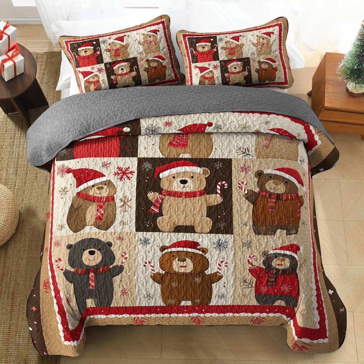 Shineful All Season Quilt 3-Piece Set - Cozy Christmas Bear