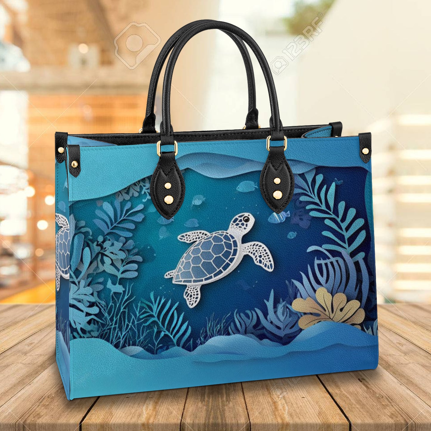 Shineful Leather Bag Sea Turtle Under The Water