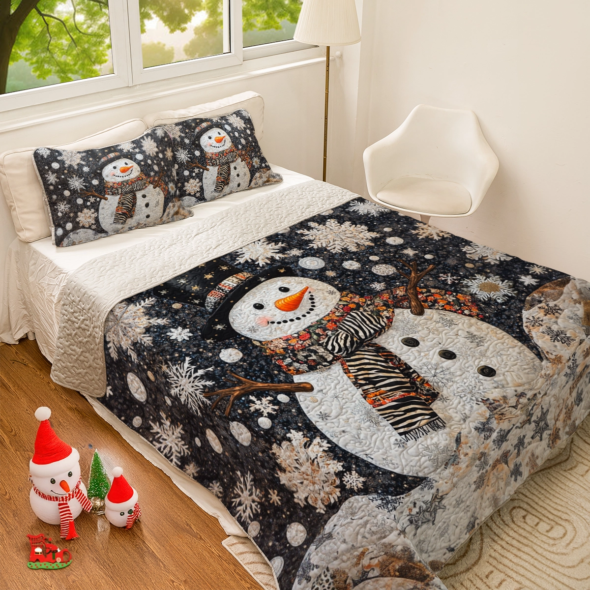 Shineful All Season Quilt 3-Piece Set Winter Wonderland Snowman