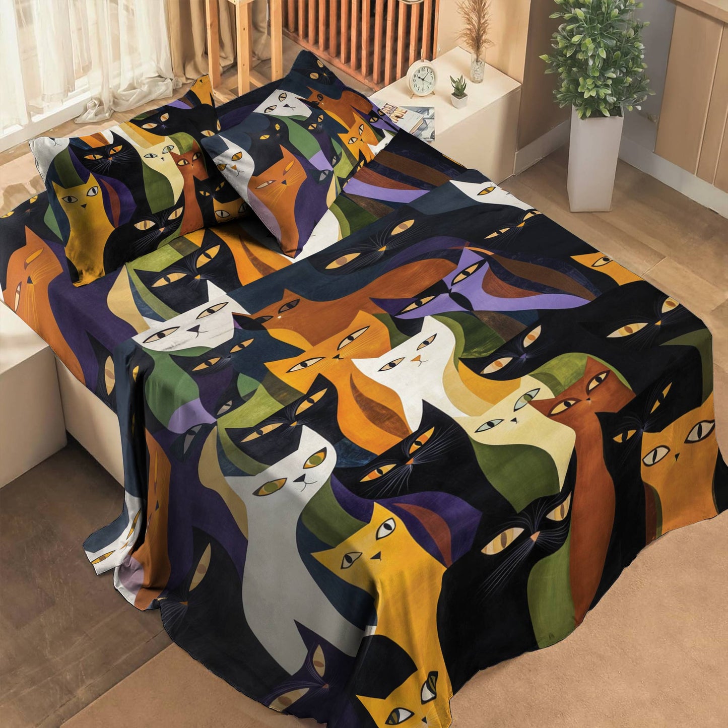 Shineful 4-Piece Bed Sheet Set Cattitude