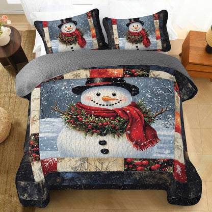 Ensemble de courtepointe toutes saisons Shineful 3 pièces Bonhomme de neige joyeux 