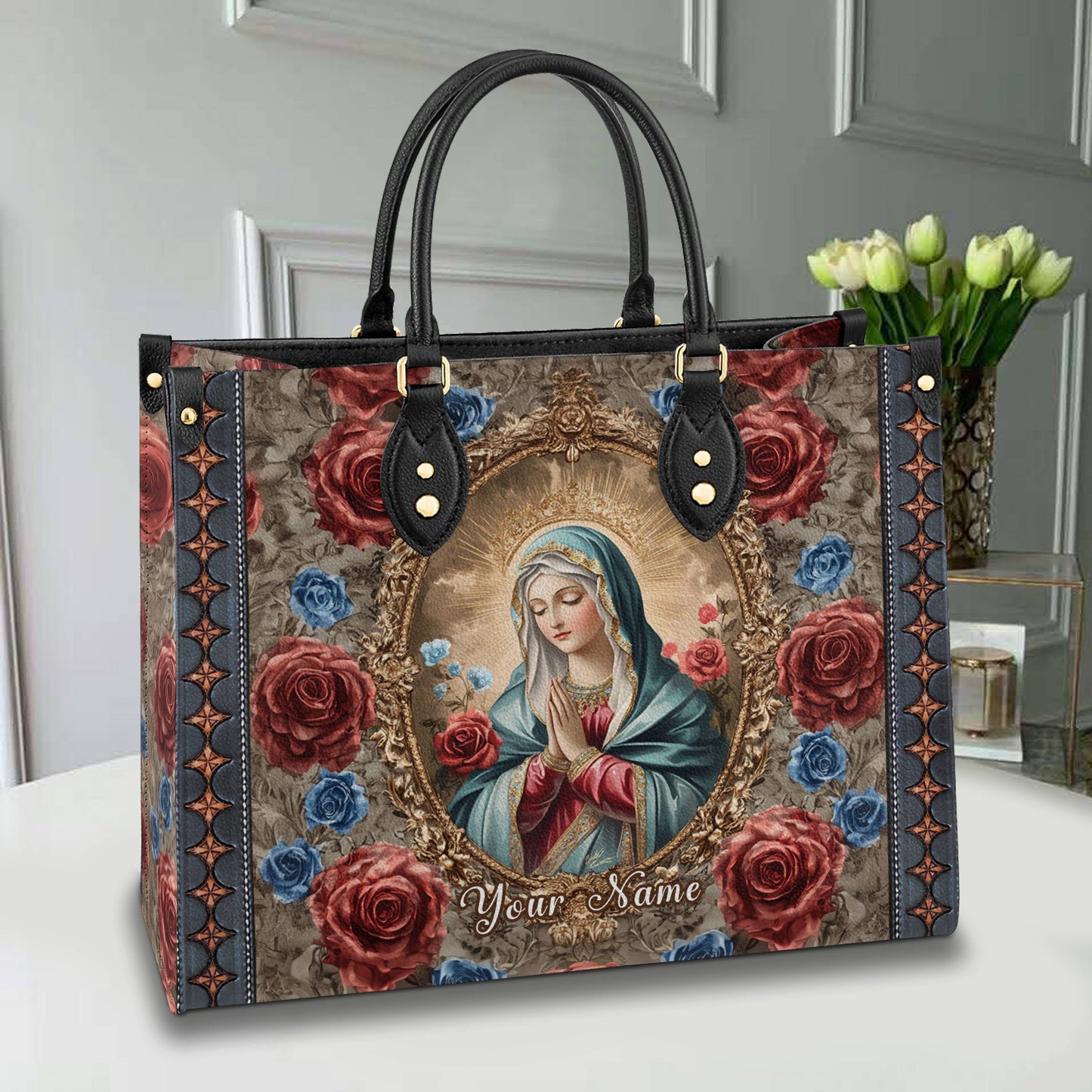 Glänzende Ledertasche Heavenly Rose and Mary