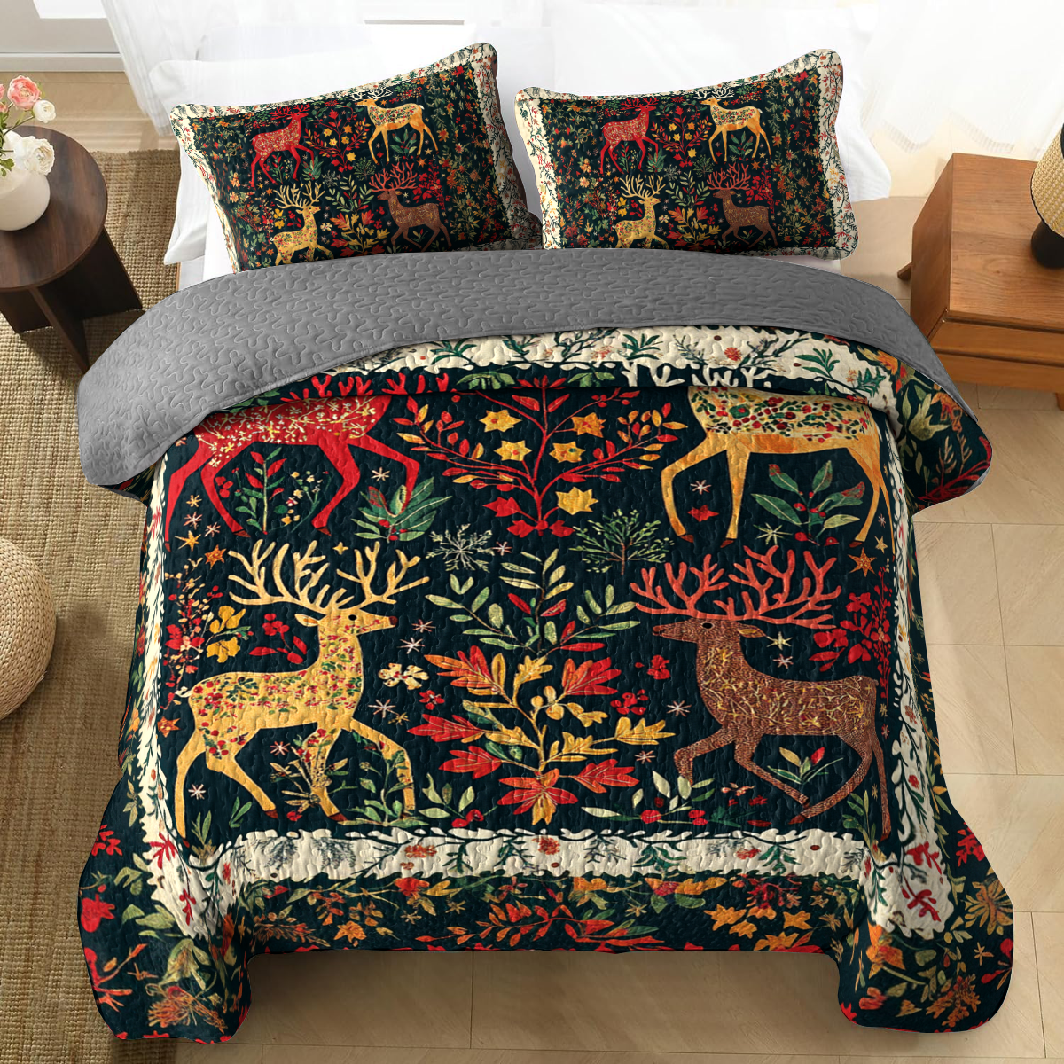 Shineful All Season Quilt 3-Piece Set - Rustic Reverie Reindeer