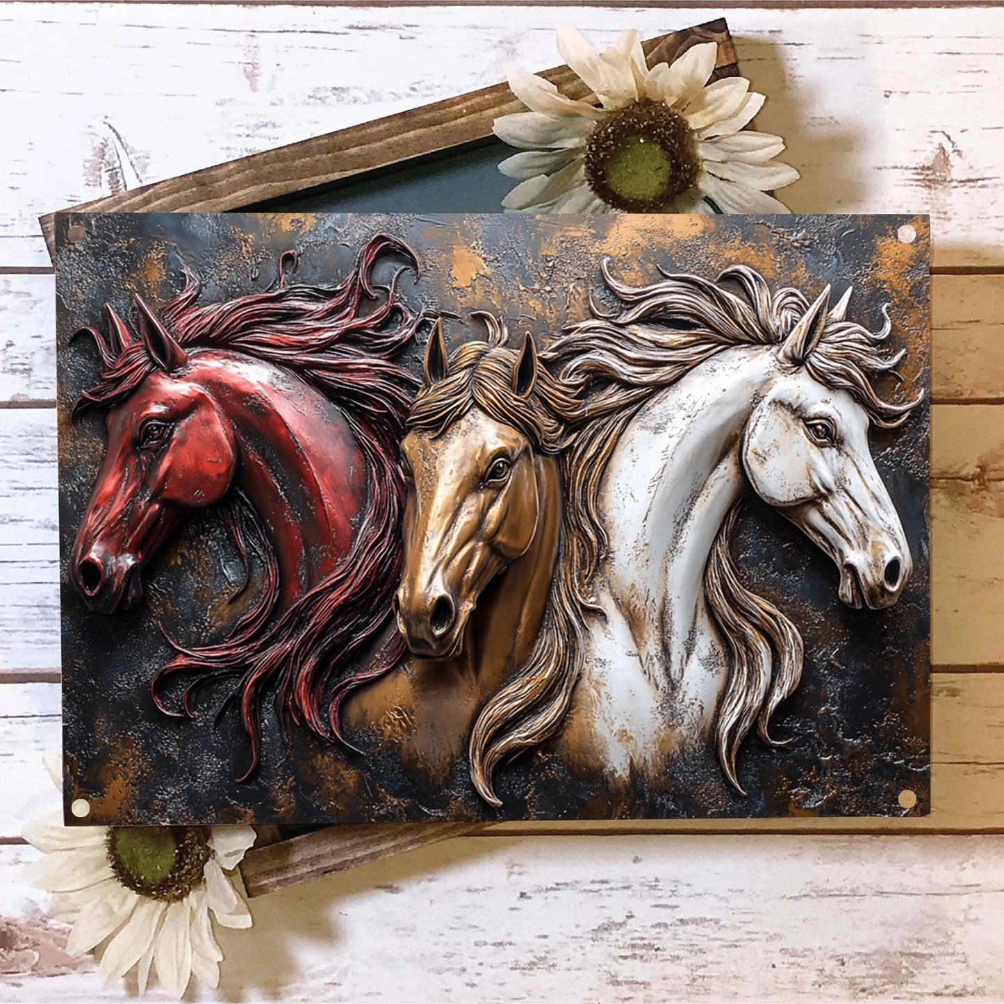 Shineful 2D Metal Sign Galloping Trio: Majestic Horses