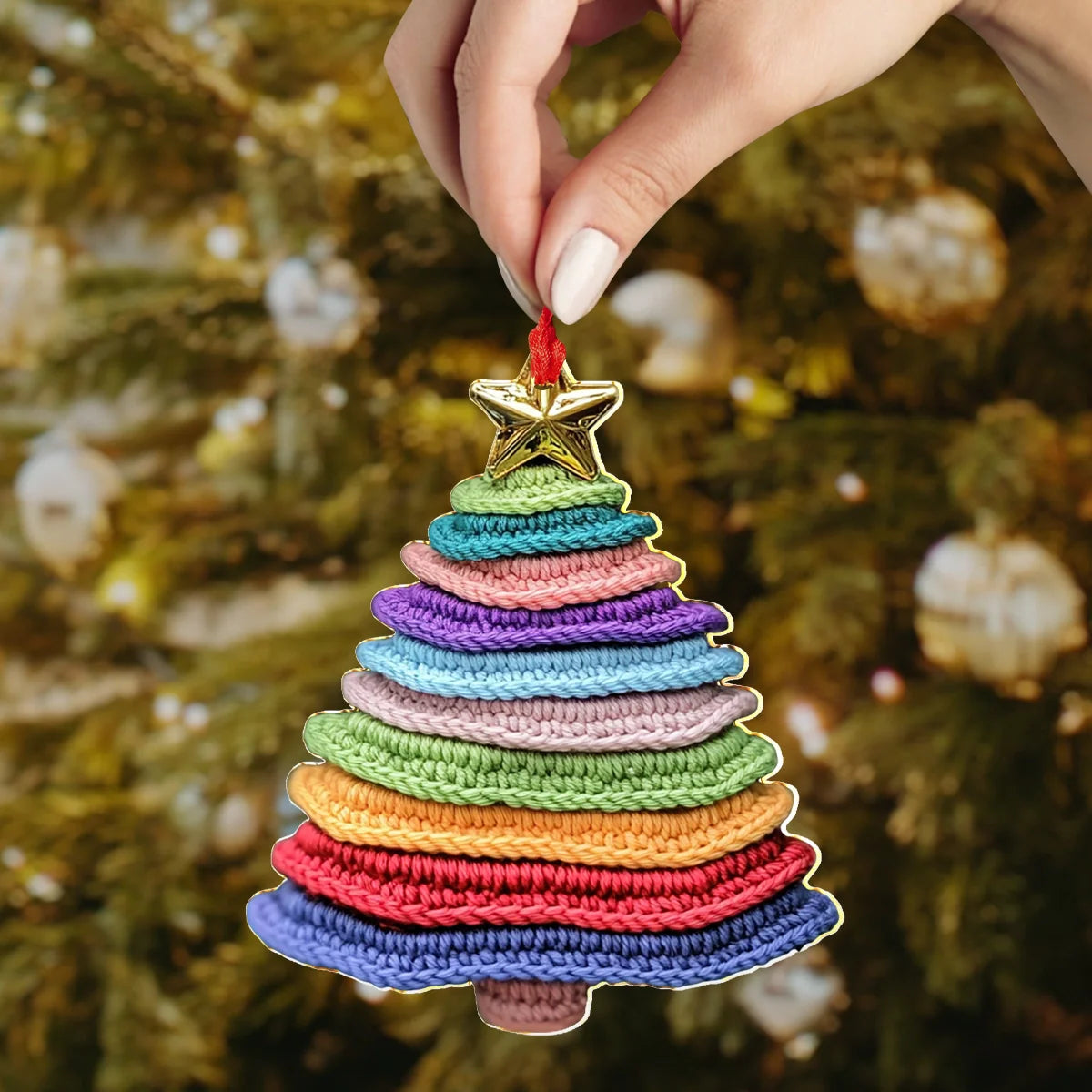 Ornement acrylique 2D brillant pour sapin de Noël au crochet coloré