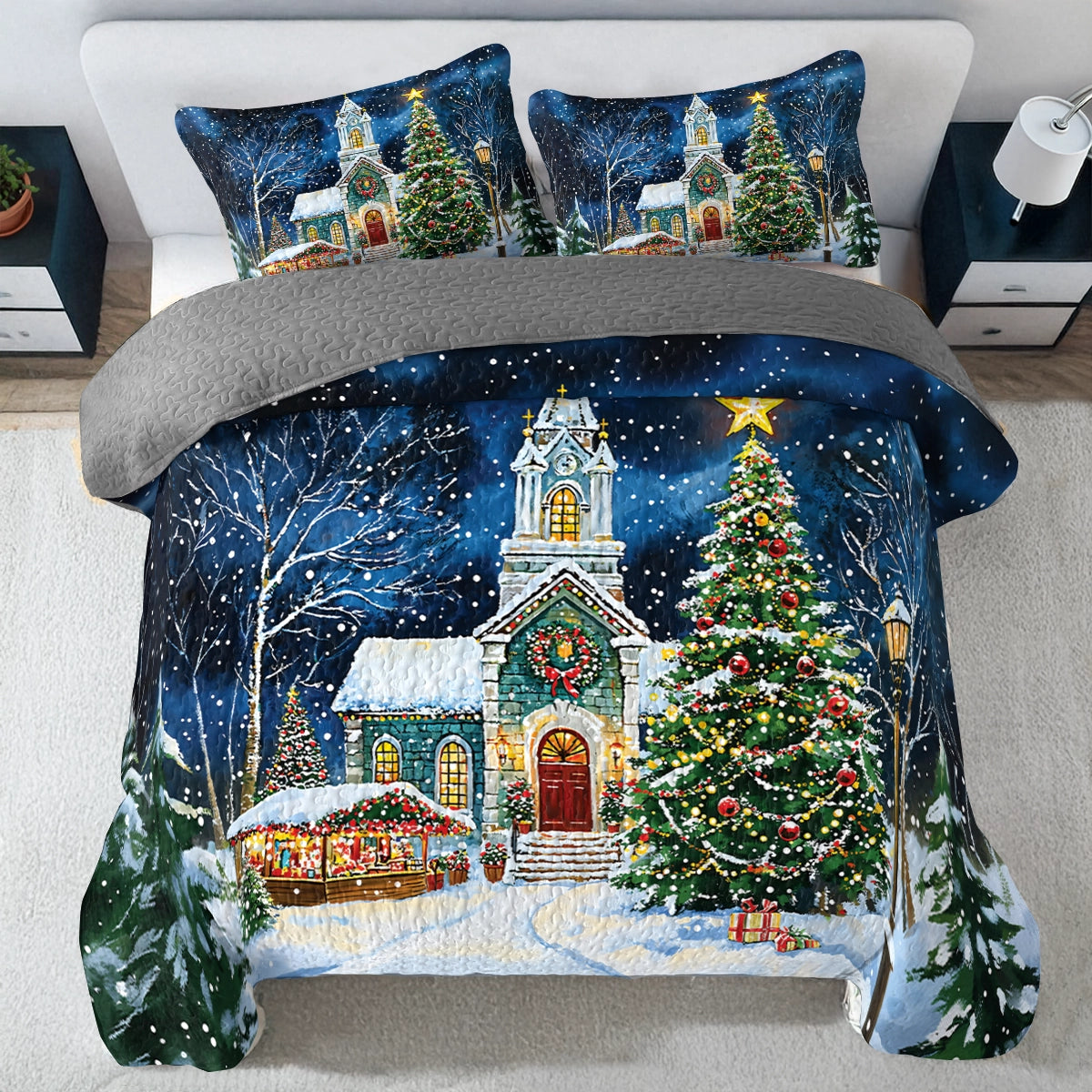 Shineful All Season Quilt 3-Piece Set - Christmas Church Serenity