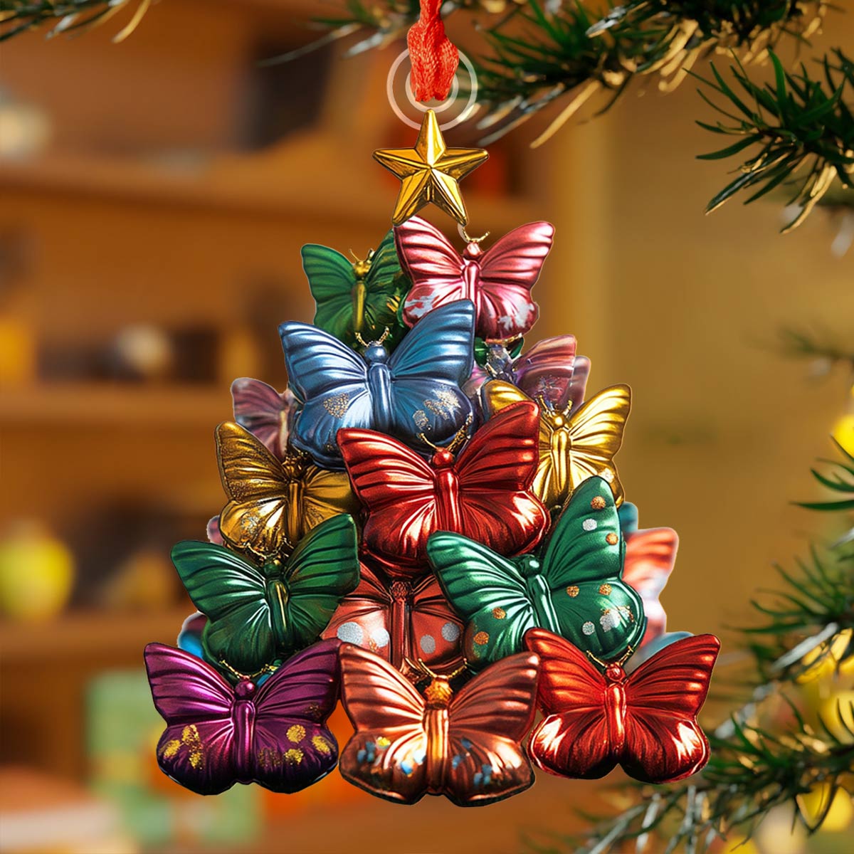 Shineful 2D Acrylic Ornament Butterfly Christmas Tree