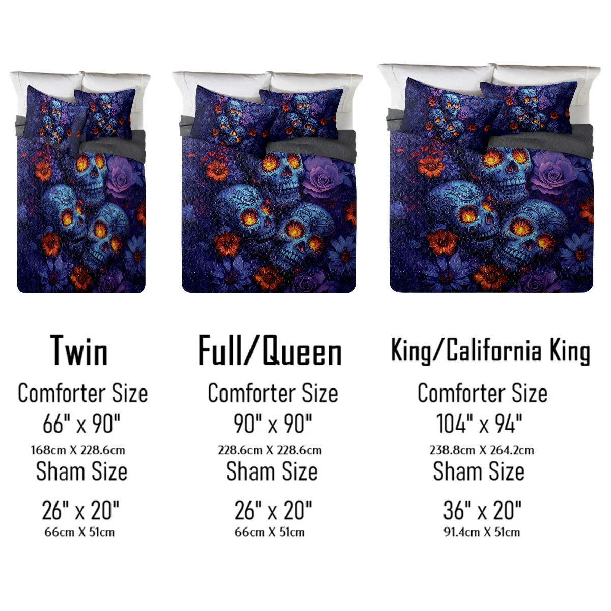 Shineful All Season Quilt 3-Piece Set - Midnight Sugar Skull