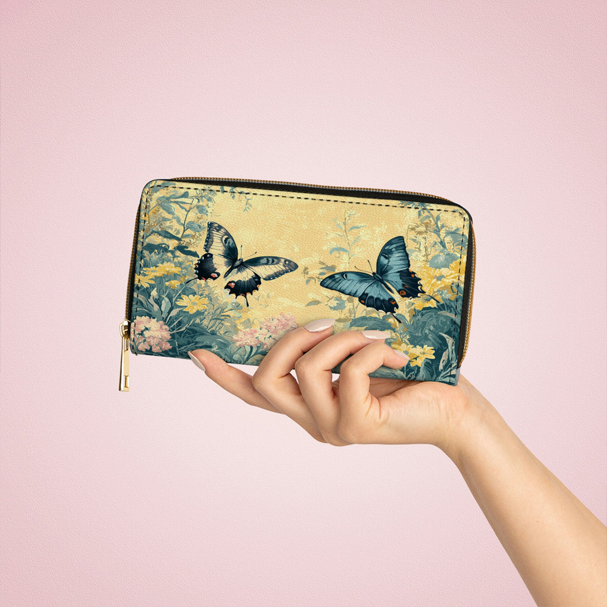 Shineful Leather Clutch Purse With Wristlet Strap Handle Secret Garden Wings