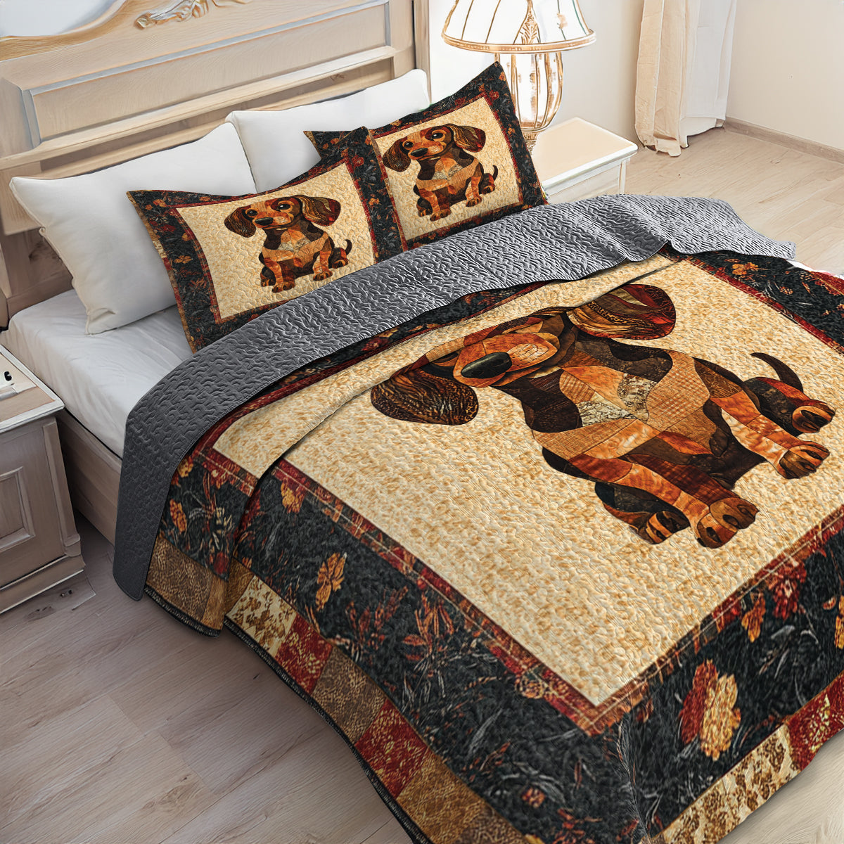 Shineful All Season Quilt 3-Piece Set Dachshund Delight