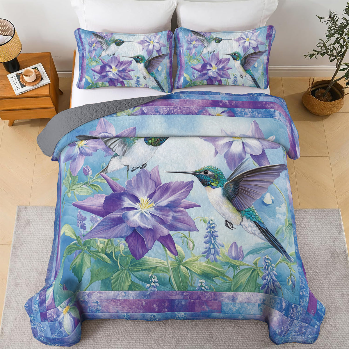 Shineful All Season Quilt 3-Piece Set Hummingbird Serenity