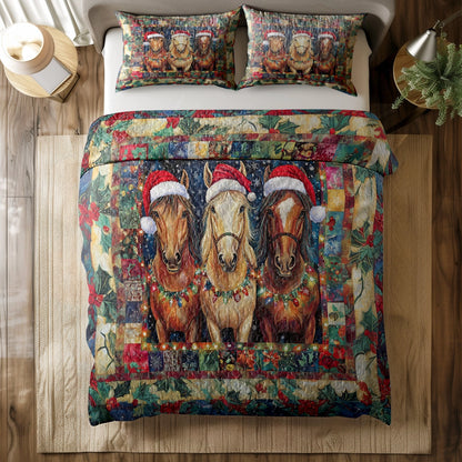 Shineful All Season Quilt 3-Piece Set - Holiday Horse Trio