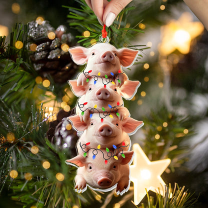 Glänzendes 2D-Acryl-Ornament „Piggy Stack Of Holiday Cheer“