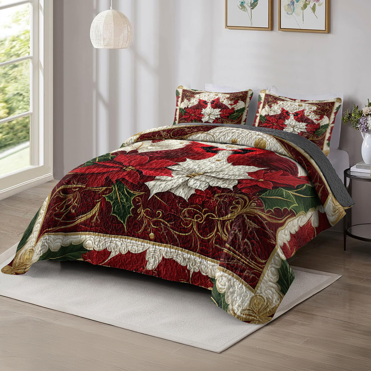 Shineful All Season Quilt 3-Piece Set Cardinal Love