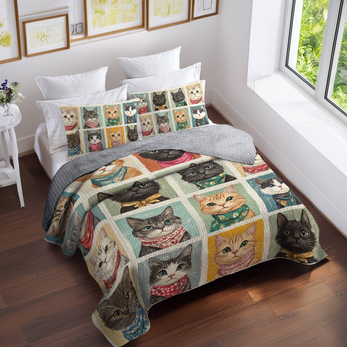 Shineful All Season Quilt 3-Piece Set Feline Faces