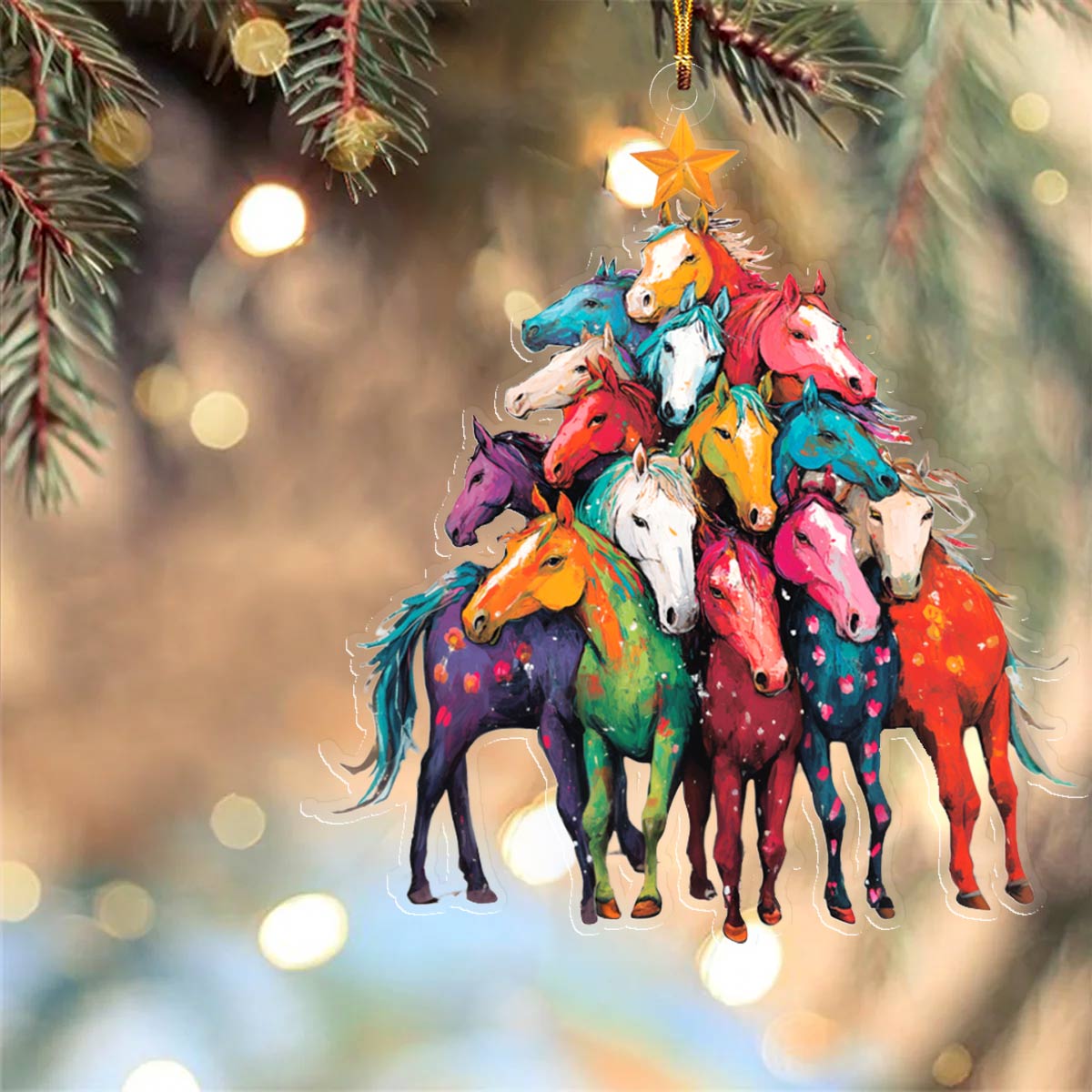 Shineful 2D Acrylic Ornament Colorful Horses Christmas