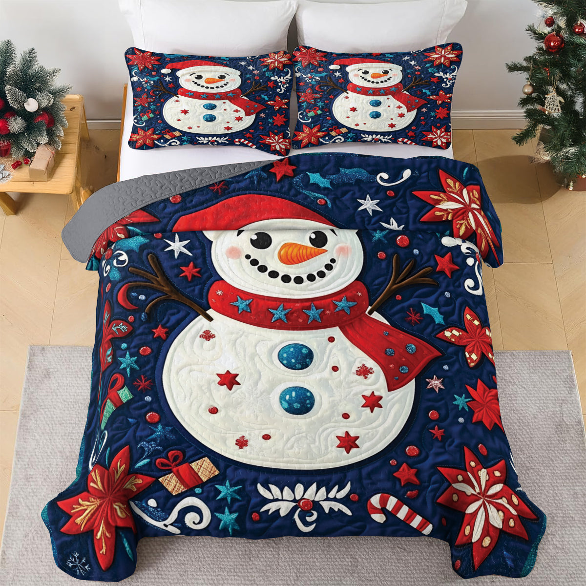 Shineful Flat Print All Season Quilt 3-Piece Set Jolly Snowman