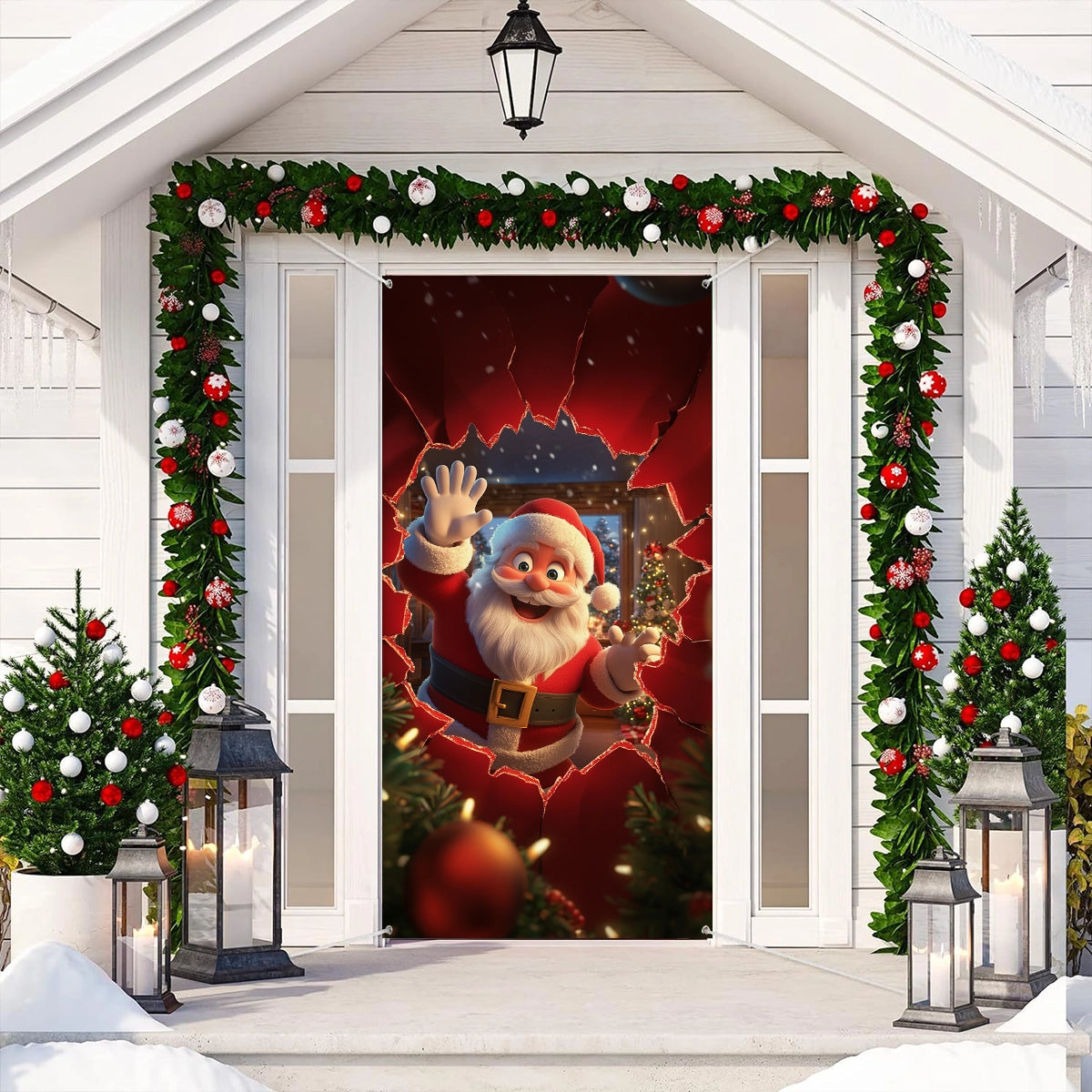 Shineful Door Cover Santa’s Joyful Entrance