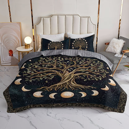 Shineful All Season Quilt 3-Piece Set - Mystical Moon Phases Tree of Life