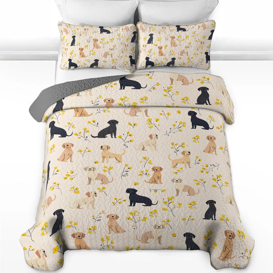 Shineful All Season Quilt 3-Piece Set Labrador Floral Delight