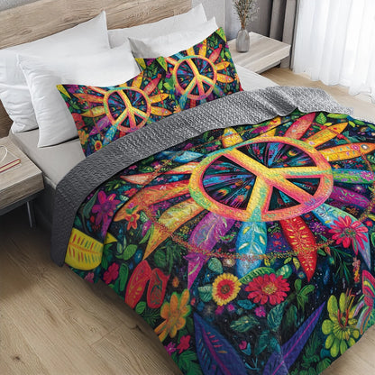 hineful All Season Quilt 3-Piece Floral Peace Sign Paradise