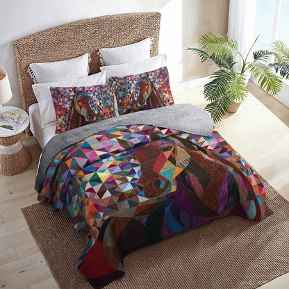 Shineful All Season Quilt 3-Piece Set Colorful Horse