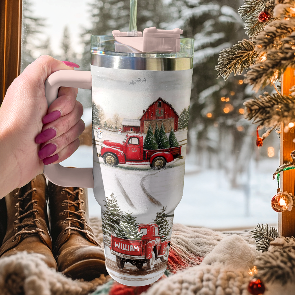 Shineful Personalized Tumbler Vintage Red Truck Christmas